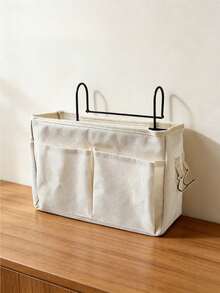 Madebyblanc 1PC New Cotton Linen Large Capacity Side Double Hooks Side Mesh Pockets Hanging Organizer Storage Bag Multi Color Available Dorm Room Bedside Home Organization Dorm Essential - Multicolor - View 8