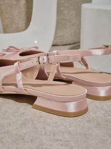 SHUZIA Giày cao gót thấp gót quai ngang bằng satin thắt nơ thanh lịch dành cho nữ. - Màu Hồng  San hô - Xem 4