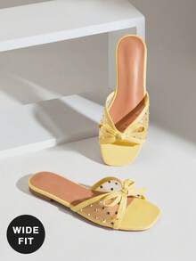 SHUZIA Sandal đế bằng lưới có nơ, dáng rộng, thoải mái dành cho nữ, thích hợp cho ngày Valentine. - Màu vàng - Xem 1