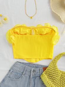 SHEIN Tall CURVE Áo quây mùa hè thanh lịch dành cho nữ cỡ lớn, có bèo nhún, thích hợp đi chơi hoặc dự tiệc ngày Valentine. - Màu vàng - Xem 2