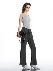 Airlisse Women's Fashion Y2K Flare Leg Drawstring Waist Sweatpants Flared Pants For Women Bell Bottom Pants Y2K - Dark Grey - View 7