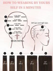 7片装，含20个夹子，120克双层缝制隐形夹式接发，真人发，T2-P2/6#深棕色渐变中棕色，真人发夹式接发，双层缝制真人发夹式接发，14-22英寸，适合女性女孩日常佩戴，冬季、圣诞节、万圣节装扮，秋季服装，女士秋季穿搭 - ST2-P2/6 - 查看 5
