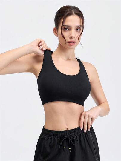 Loungeista 1 件装无缝工字背运动文胸，镂空背面弹性纯色女士内衣