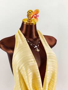 Amplova Vestido con cuello drapeado exagerado, lazo de cinta y drapeado fruncido - amarillo ganso - Ver 4