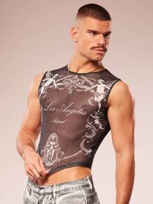 FeverCity Men's Fever City Angel Print Casual Fashion Tank Top Men Rave Top Men Mesh Crop Top Men Sexy Top Mens Graphic Cropped Top Los Angeles Mesh Top - Multicolor - View 6