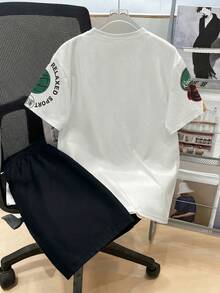 SHEIN 2pcs/Set Teen Boys' Casual Short Sleeve T-Shirt And Shorts Set, Street Punk Rock School Style, Suitable For Spring/Summer, Graffiti Print & Color Block - Multicolor - View 2