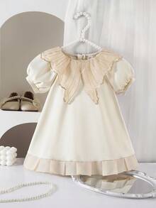 Elegant & Cute Satin White Peter Pan Collar Short Sleeve Dress - Champagne - View 3