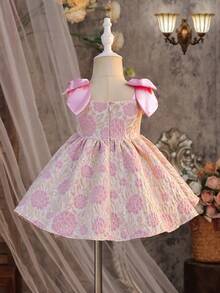 SHEIN Baby Girl Ditsy Floral Bow Strap Princess Chiffon Dress - Multicolor - View 2