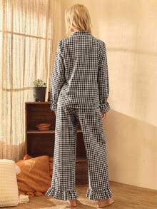 Lullawish Bohemian Style Printed Cotton Woven Lantern Sleeve Women Pajama Set - Black and White - View 2