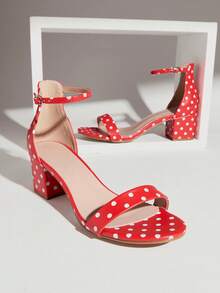 SHUZIA #ArtistInspired Top-Seller Women's Ankle Strap Open Toe Low Block Heel Minimalist Red Polka Dot Sandals –Comfortable & Essential - Red - View 4