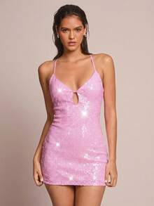 Glamine 女士露背系带派对连衣裙 - 粉色 - 查看 4