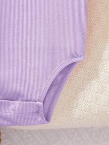 SHEIN Newborn Baby Girl Cute Purple Ruffled Romper, Summer - Purple - View 3