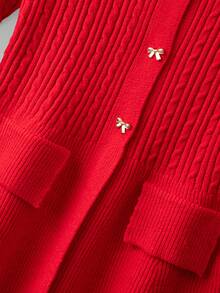 GlowEve CURVE 大码女式金属蝴蝶结装饰长袖针织开衫，秋冬款 - 紅色 - 查看 7