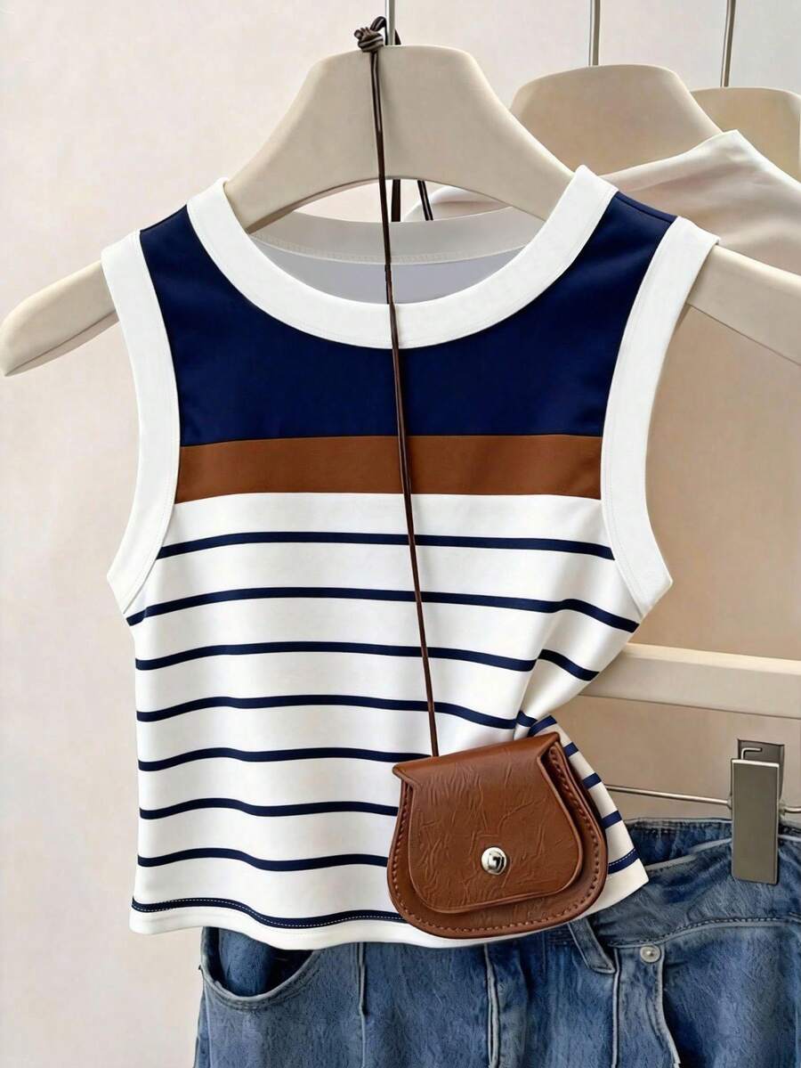 Resyla Women's Summer Colorful Striped Print Tank Top, Graphic Design, Vacation Style, Breathable & Comfortable, Versatile Casual Wear - Multicolor - View 1
