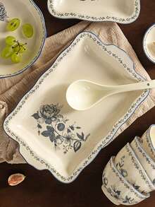 Cirelle Fuente de horno de porcelana con estampado floral vintage - Vajilla de cerámica para hornear y servir, menaje de cocina elegante - Multicolor - Ver 7