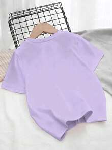 Tween Girls' Casual Letter & Cartoon Graphic Round Neck Short Sleeve T-Shirt, Summer - Black - View 2