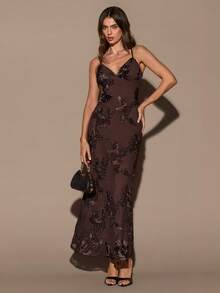 SHEIN BAE Váy suông chấm bi đen lệch vai thu/đông thanh lịch cho nữ, váy thanh lịch, váy Halloween, váy sinh nhật, váy dự tiệc - màu đen - Xem 1