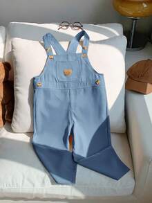 男童休闲舒适百搭可爱小熊图案背带裤 - 霧霾藍 - 查看 8