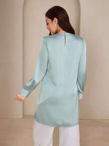 Graceveil Spring New Contrast Trim Blue Casual Shirt Elegant Blouses Dress Modest - Blue - View 2