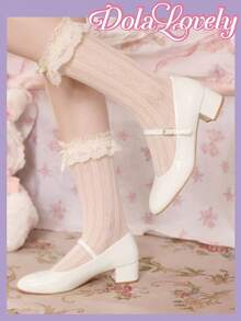 Dola Lovely Women's Black Fashion Classic Cute Bow College Style Lolita Style Mary Jane Low Heel Shoes Valentine's Day