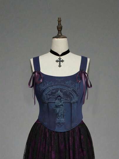 Goth Canotta con grafica della Vergine Maria gotica per donne taglia curvy, con spalline spesse