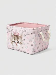 ROMWE Kawaii Cesto/canasta de lavandería de gran capacidad con estampado de labios y dibujos animados - Gato Corona - Ver 2