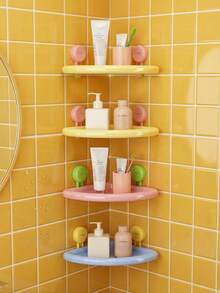 Joivida 1个多巴胺浴室淋浴收纳架，家用，无孔浴室，带排水功能的壁挂式吸盘三角形收纳架，浴室置物架，适用于浴室 - 彩色 - 查看 2