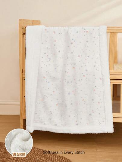 Cozy Pixies 1条 Oeko-Tex 认证星形印花柔软抓绒婴儿毯，舒适透气，适合新生儿日常使用，秋冬季适用