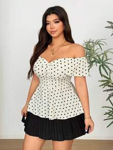 Vionelle 大码女士优雅浪漫波点露肩收腰上衣，春夏款 - 彩色 - 查看 3