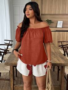 SHEIN LUNE Plus Size Women 2pcs Set Off-Shoulder Casual Vacation Top - Multicolor - View 4