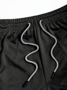 Manfinity Sport Corelite 男士休闲时尚街头中国龙印花抽绳腰带二合一运动短裤，夏季 - 黑色 - 查看 4