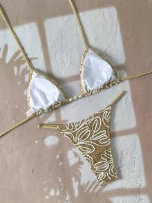 Swim Vcay Women's Summer Beach Floral Textured Sexy Bikini Swimsuit Set - Multicolor - View 2