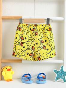 SHEIN 男婴可爱小鸭印花泳裤，适合海滩、游泳、冲浪、防晒 - 黃色 - 查看 4