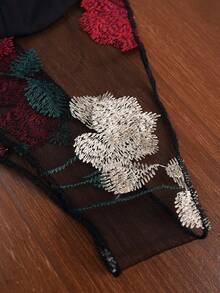 SHEIN Elenzya Áo kiểu nữ cỡ lớn thanh lịch, thường ngày, phối lưới, hở lưng, dây buộc, không tay, cổ chữ V sâu, thích hợp đi làm. - Nhiều màu - Xem 3