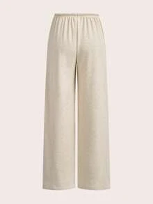SHEIN EZwear 两色可选 女士针织系带腰休闲阔腿裤 - 彩色 - 查看 4