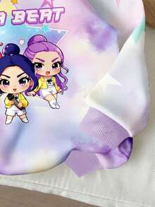 SHEIN 1件装少女休闲韩流卡通女孩星星扎染长袖卫衣，舒适厚实针织套头衫，适合日常和假日穿着，秋冬季节也适用。 - 彩色 - 查看 5