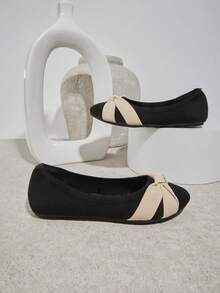 SHUZIA Giày bệt nữ dáng rộng, mũi tròn, đế trong bằng mút hoạt tính, màu đen dệt kim, có nơ – Mềm mại, co giãn và thoải mái suốt cả ngày. - màu đen - Xem 4