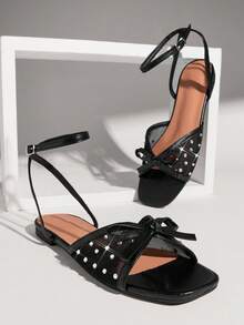 SHUZIA Women's Fashion Comfortable Bowknot Mesh Flat Sandals - Black - View 6