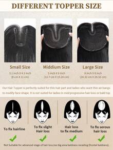 8x8 英寸（20x20厘米）女士假发片，100% 真人发丝，NC# 自然黑，适合有脱发或稀疏发质，无刘海，可增加发量，贴合头皮，夹式接发，花朵发夹 - Natural Black - 查看 7