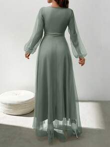 EURMUSE Dor Jacquard Sleeve Detailed Beige Long Dress For Going Out - Mist Green - View 2
