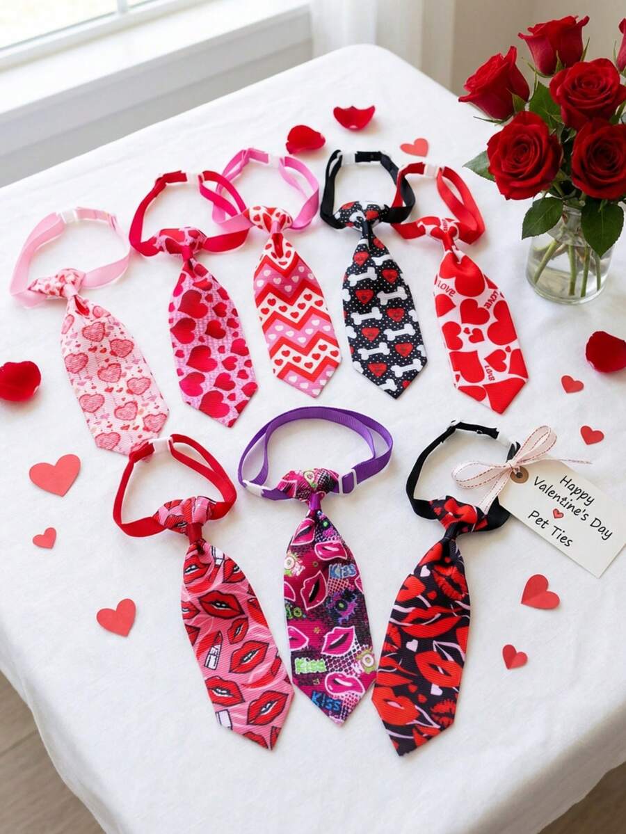 PETSIN 1 件装宠物领结；心形粉色领结，颈围可调节；情人节宠物配饰；宠物用品 - 彩色 - 查看 1