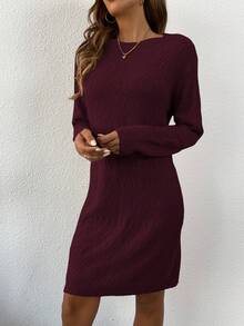 EMERY ROSE Abito-maglione casual oversize con spalle cadenti e senza cintura, di colore unito, per donne - Colore mogano - Visualizzare 6