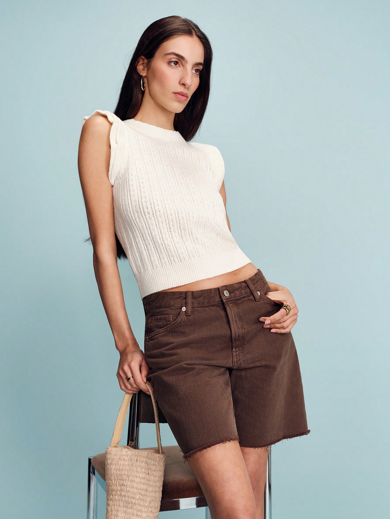 Blusa de punto con volantes en los hombros, estilo vintage francés, estilo primaveral, estilo parisino