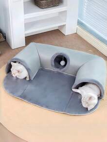 1 pieza Túnel de cama de confort de tres en uno - Adecuado para gatos pequeños y medianos, conejos y hámsteres. Sirve tanto como una alfombra de juego como de refugio cálido, con un fondo antideslizante, y es ideal para mascotas pequeñas y medianas como gatos, conejos y hámsteres | Ropa de cama de invierno y otoño para gatos, túneles para gatos para dormir y jugar; Túneles de juego para mascotas - Multicolor - Ver 4