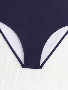 SHEIN Teenager Mädchen Einfarbiger Texturierter Stoff & Modischer Bodysuit Badeanzug Bodys für Teenager Mädchen Badeanzug Teens - Blau - Übersicht 5