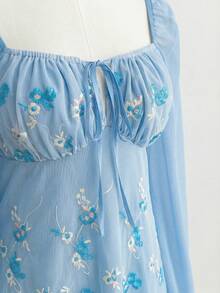 Soleia Plus Size Embroidered Blue Long Sleeve Mini Dress - Baby Blue - View 7