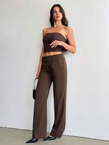 SHEIN Tall 女士时尚休闲复古口袋喇叭裤，复古风，商务休闲女装，外出穿搭，返校季，巧克力色喇叭裤，休闲裤，复古裤，夏季穿搭 - 棕色 - 查看 7