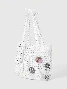 ROMWE Anime 白色波点帆布单肩包，配有波点蝴蝶结和音乐徽章 - 多功能通勤包/单肩包。 - 彩色 - 查看 2