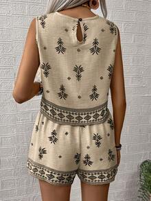 EMERY ROSE Women's Woven Printed Summer Two Pieces Vacation Set - Apricot - View 2