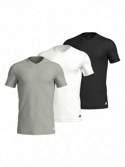 Adidas Men's V-Neck T-Shirt White Black Grey 3 Pack